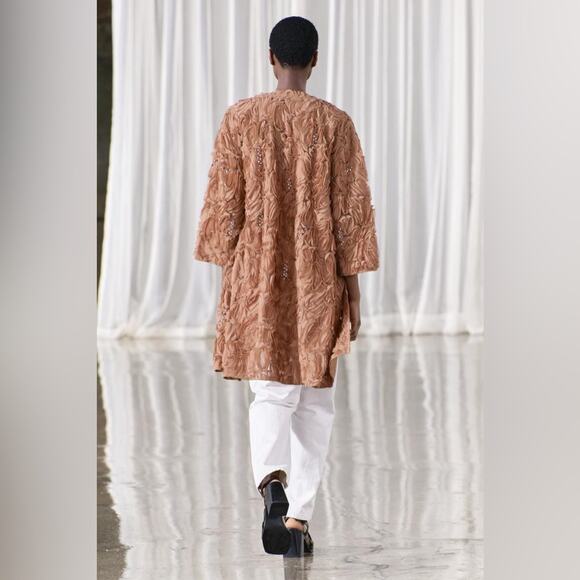 ZARA STRUCTURED PEARL BEADING COAT Size Large - Picture 3 of 11